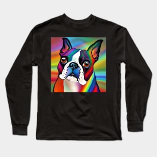 Boston Terrier Rainbow Painting Long Sleeve T-Shirt